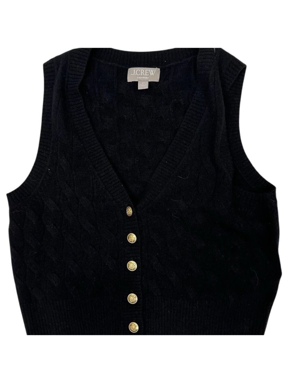 J.Crew Cashmere Sweater Vest Women XXS Black Cable Knit Button Front Classic NWT
